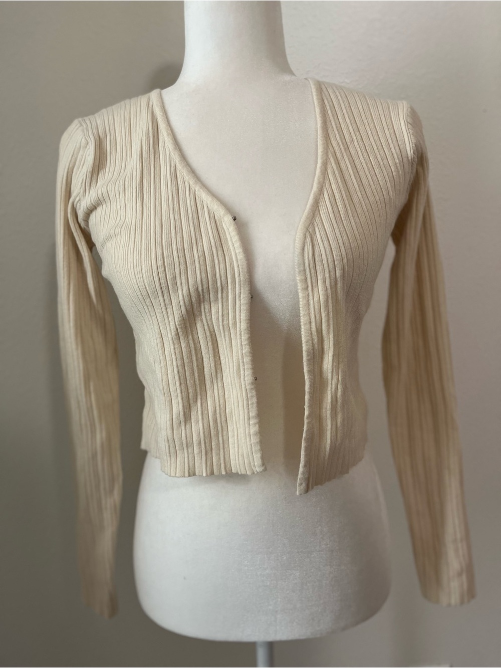 Cream/White Women’s Ribbed Knit Cardigan - Tall S